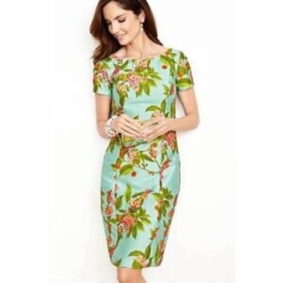 Talbots Botanical Flowers Cap Sleeve Sheath Midi Dress - Picture 1 of 9